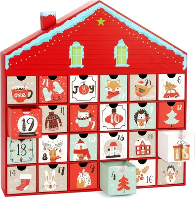 Image de Calendrier de l'Avent à remplir - Maison de Noël - Calendrier de Noël fait maison avec 24 compartiments pour des bons d'achat, des bonbons et d'autres surprises