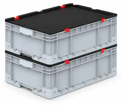 Productafbeelding van Euronorm stapelbak met deksel - 2 stuks - Opbergbak - 60x40x18,4 cm - Grijs