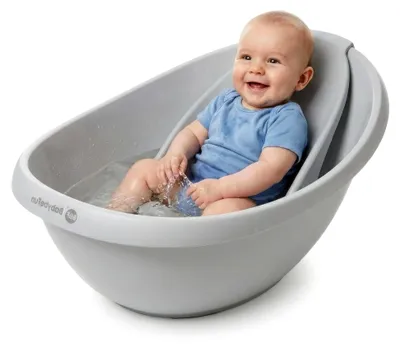 Produktbild von Babybadewanne mit Einsatz für Neugeborene - Rutschfeste Babywanne für Babys und Kleinkinder - 0-6 Monate - Grau