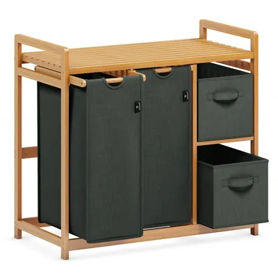 Produktbild von AdelDream Wäschekorb 4 Fächer Wäschesammler 140L Wäscheboxen Mit Korb Wäschesortierer mit 2 Wäschesäcken & 2 Stoffboxen mit Ablage Wäschesack Bambus