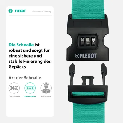 Image de Sangle Flexot® pour valise avec cadenas à combinaison - Sangle pour valise, sangles pour valises de voyage, sangle de fixation pour valises de voyage, sangle pour bagages à main et valises à roulettes