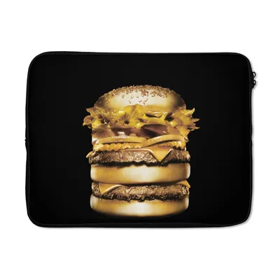 Produktbild von MuchoWow® Laptop Hülle 15 Zoll Goldener Hamburger auf schwarzem Hintergrund. Laptoptasche - Laptoptasche - Sleeve - Rundum-Schutz