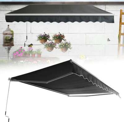 Obrázek produktu pro LZQ 400x300cm markýza se sklopným ramenem Hliníková markýza Svěrná markýza Balkonová markýza s klikou Sluneční markýza Ochrana proti slunci Tmavě šedá