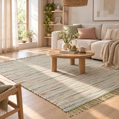 Produktbild von Baumwolle Natur Teppich Cayenne Grün Bunt Meliert, Größe:170x240 cm