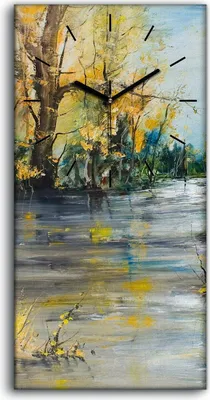 Produktbild von Leinwand Uhr Küche Wohnzimmer Bild 30x60 Gemälde Abstrakt Wald Bäume Fluss Natur - schwarze Hände