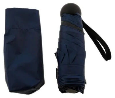 Image de Parapluie pliant télescopique manuel, ø 90 cm - Parapluie avec poignée en plastique, bleu foncé