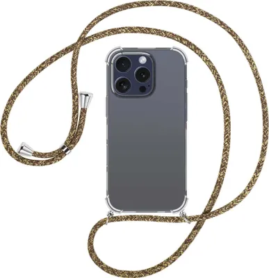 Produktbild von Handykette Backcover-Schutzhülle mit Band (Metall silberfarben) für iPhone 16 Pro - braun+beige
