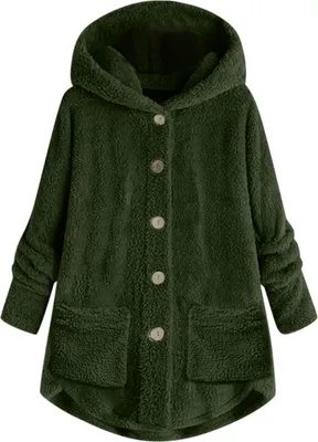 Produktbild von ASKSA Damen Plüschjacke Plüsch Cardigan Dicke Warm Sweatshirt Teddy Jacke Lang Kuschelpullover, Grün, 5XL