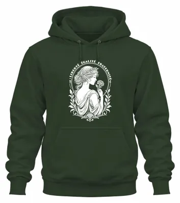 Immagine prodotto di Liberté, Égalité, Fraternité. Dichiarazione. Felpa con cappuccio, colore verde bottiglia, taglia XL