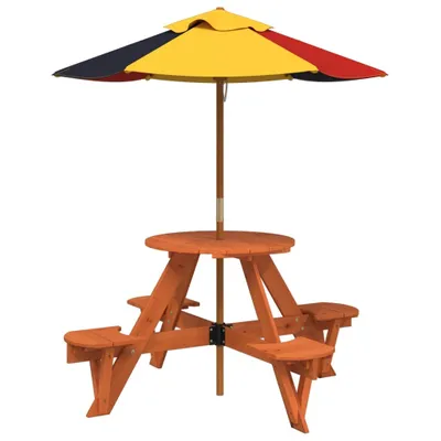 Immagine prodotto di Tavolo Picnic per 4 Bambini con Ombrellone Rotondo Legno Abete