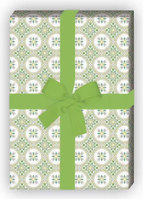 Produktbild von Orientalisches Geschenkpapier mit Kaleidoskop Kachel Muster, grün - G11613, 32 x 48cm