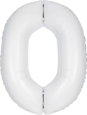 Produktbild von Weißer Folienballon als Zahl 0, XL, ca. 86 cm, ungefüllt, für Helium oder Luft