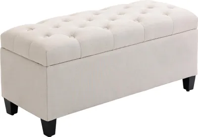 Produktbild von Fortuna Lai Sitzbank  Polsterbank mit Stauraum, Truhenbank, leinenartiges Polyester, Gummiholz, Cremeweiß, 100 x 40 x 44 cm