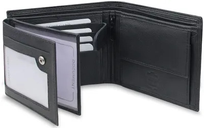 Produktbild von Fomax Geldbörse Herren aus echtem Leder mit RFID Schutz, Querformat Portemonnaie für Männer, Schwarz