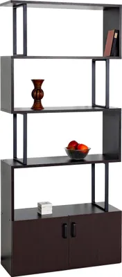 Obrázok produktu pre Regál na knihy HWC-A27, voľne stojaci policový regál na rozdelenie obývacej izby, úložný priestor s dvierkami 183x80cm 3D štruktúra ~ tmavohnedá