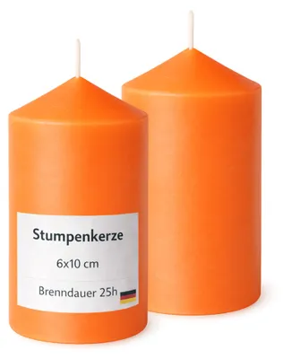 Imagen del producto de Velas tipo "stumpen" de 6 cm de diámetro y 10 cm de altura, color naranja, pack de 2 unidades