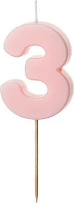 Produktbild von Geburtstagskerze Zahl 3, hellrosa, 5,5 cm (1 Karton / 24 Stk.)