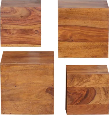 Produktbild von Wohnling Sheesham Massivholz Wandregal MUMBAI 4er Set Cubes Wandboard 25 cm / 20 cm