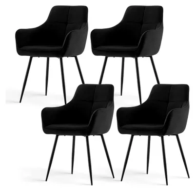 Produktbild von Samt Esszimmerstühle 4er Set, Küchenstühle mit Rückenlehne und Metallbeinen (Schwarz, 4er Set)