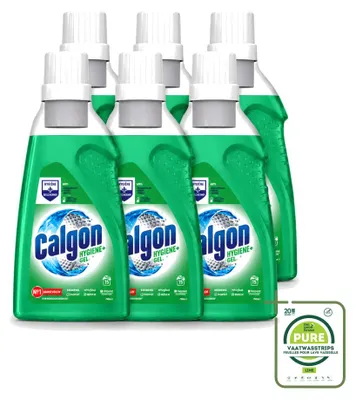 Productafbeelding van 6 x Calgon Hygiene+ wasmachinereiniger gel - 750 ml - grootverpakking - 6 stuks