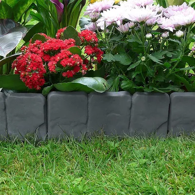 Produktbild von LARS360 50 stücke Randsteine Rasenkante in Steinoptik 12,5m Beetumrandung Mähkante  Kunststoff Beeteinfassung Gartenzaun 1 Element BxHxT: 25x23x1 cm, Anthrazit