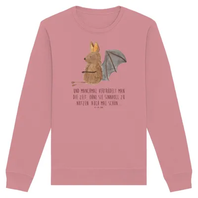 Produktbild von Mr. & Mrs. Panda Baumwoll Pullover Fledermaus Sitzen Größe XS - Canyon Pink - Geschenk, Pulli, Entspannen, Organic Sweater, Sweatshirt, Lustige Sprüche, Fledermäuse