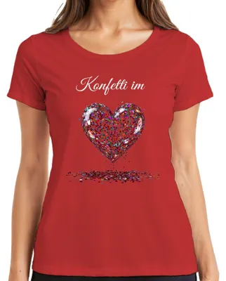 Produktbild von Konfetti Herz Liebe Party bunt Karneval Fastnacht Narrenzeit Damen T-Shirt, Rot, XXL