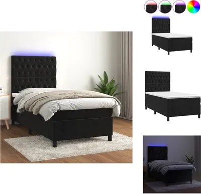 Produktbild von vidaXL Boxspringbett mit Matratze & LED Schwarz 80x200 cm Samt -  Betten & Bettgestelle