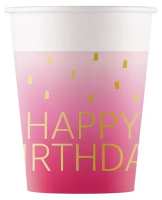 Image de 8 gobelets Happy Birthday rose et doré