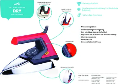 Produktbild von ETA Trockenbügeleisen DRY ETA724690000, 1000 W