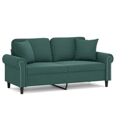 Produktbild von 2-Sitzer-Sofa mit Zierkissen Dunkelgrün 140 cm Samt