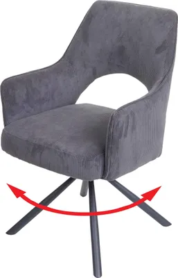 Immagine prodotto di Sedia da pranzo HWC-K30, sedia da cucina, poltrona, posizione girevole automatica, tessuto/tessuto MVG ~ velluto a coste grigio scuro