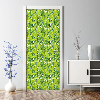 Produktbild von Dekorative Abnehmbarer Wandsticker Türtapete selbstklebend Klebefolie Grüne Bananenblätter 77 x 200 cm