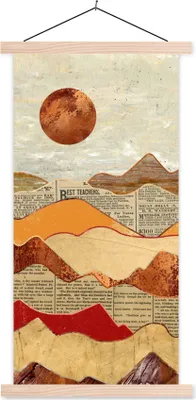 Produktbild von MuchoWow® Textilposter Vintage - Zeitung - Marmor 60x120 cm mit holzfarbenen Rahmen - Holz
