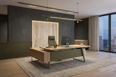 Immagine prodotto di Scrivania moderna, legno beige, design elegante per l'ufficio domestico