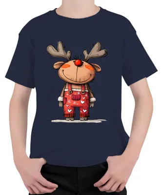 Produktbild von Rudolf Rentier rote Nase Weihnachten niedlich Geschenk Cartoon Kinder T-Shirt, Navy, 140