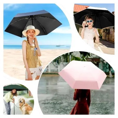 Produktbild von Mini-Regenschirm, 6-Rippen Mini-UV-Schirm, Tragbarer Taschenschirm für Männer und Frauen