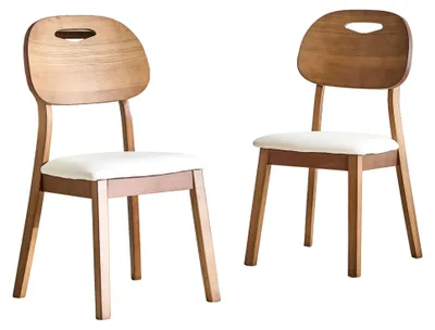 Produktbild von Set aus 2 Esstischstühlen, weißes Kunstleder und Holz