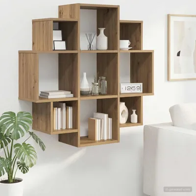 Obrázok produktu pre Maison Exclusive – Nástenná polica z masívneho dubového dreva, rozmer 90 x 25 x 90 cm. Materiál: drevovláknité dosky