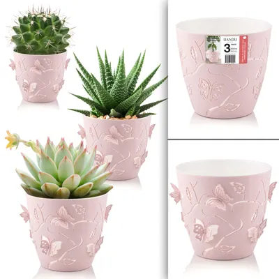 Produktbild von uandu 3er Blumentopf Set. 3 Größen. Blumenständer, Deko, Blumen, fürs Zuhause, Plant Pot, übertopf, Flower Pot. Blumentopf Gross, Pflanzentopf Groß, 3D, Rosa