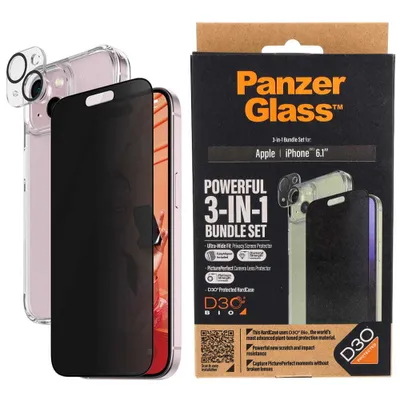 Productafbeelding van PanzerGlass iPhone 15, privacybeschermingspakket, 3-in-1