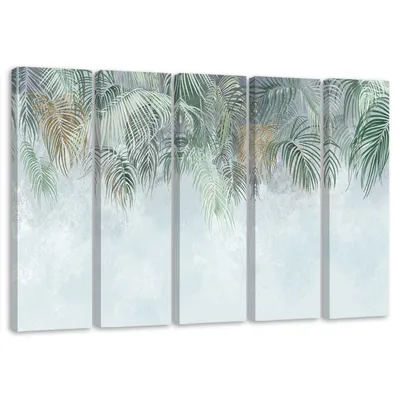 Produktbild von 5-teiliges leinwandbild palmenblätter 150x100 cm Feeby türkis wandbild bereit zum aufhängen