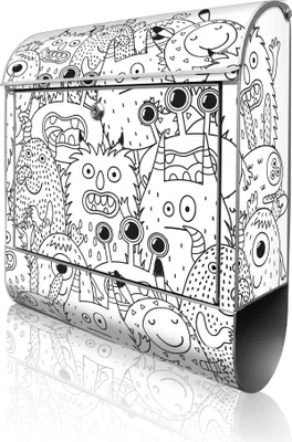 Produktbild von banjado Design Briefkasten Stahl silber mit Zeitungsfach pulverbeschichtet "Fellmonsterchen 2" 38x46x12,5cm & 2 Schlüssel - Postkasten A4 Einwurf inkl. Montagematerial [BK 13050]