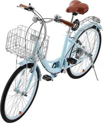 Produktbild von 26-Zoll-Cruiser-Fahrrad 7-Gang hellblaues Beach-Cruiser-Fahrrad mit Korb
