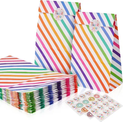 Produktbild von 18 Stück Papiertüten mit Aufkleber, Kindergeburtstag Mädchen, Geschenktüten 24 cm Candy Tüten