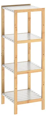 Produktbild von CASARIA® Badezimmer Regal Bambus Holz 4 Ablagen Belastbarkeit 40kg Küche Wohnzimmer Bad Diele Standregal Holzregal Badregal 110x33cm Schmal Braun-Weiß