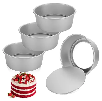 4 runde Backformen 22 cm, Alu, antihaftbeschichtet, silber
