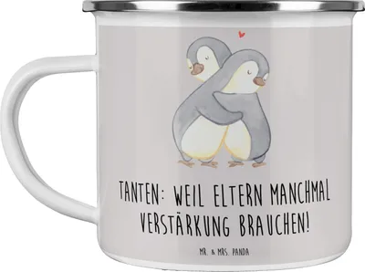 Produktbild von Mr. & Mrs. Panda Teetasse Liebe Tanten - Grau Pastell - Geschenk, Pott, Tante, Unterstützung, Geburtstage, Geschenke, Spaß, Nichte, Emaille Tasse, Lächeln, Kaffeepott