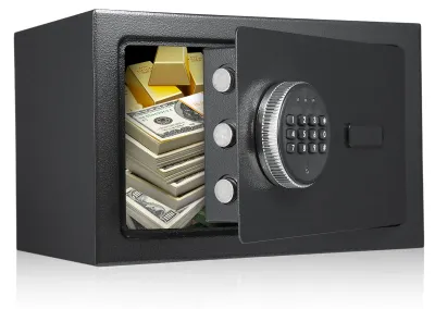 Immagine prodotto di Casseforti domestiche, sistema di allarme ignifugo e impermeabile con tastiera e 2 chiavi di riserva, sicurezza digitale per documenti, denaro, oro, gioielli e oggetti di valore, cassaforte da incasso a muro