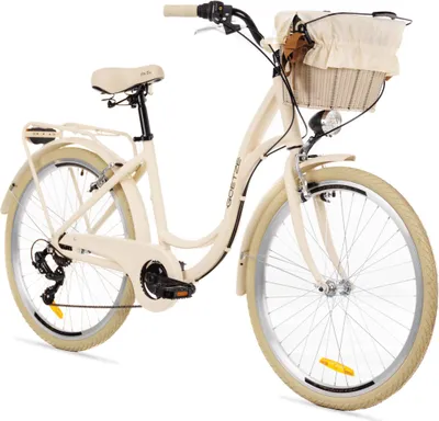 Produktbild von Goetze Mood 26 Zoll City Bike, 17 Zoll ALU Tiefeinsteiger, 6-Gang Shimano Tourney, V-Bremse, LED-Beleuchtung, Gepäckträger, Korb mit Bezug